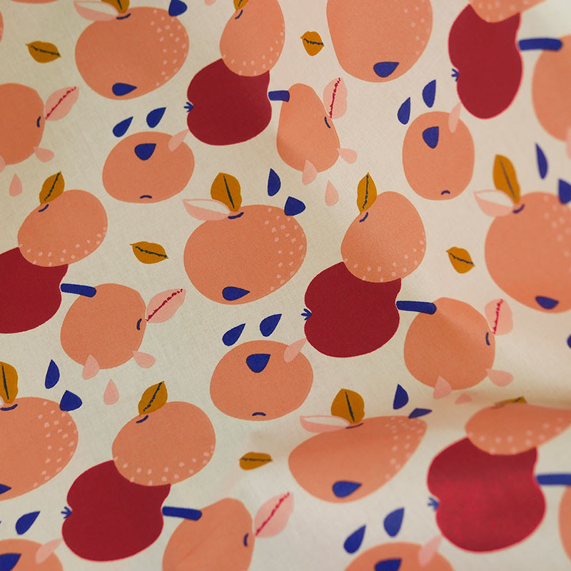 Tissu D'Ameublement Coton - Motif Fruits (Pommes, Poires) - Largeur 280 Cm - Neuf