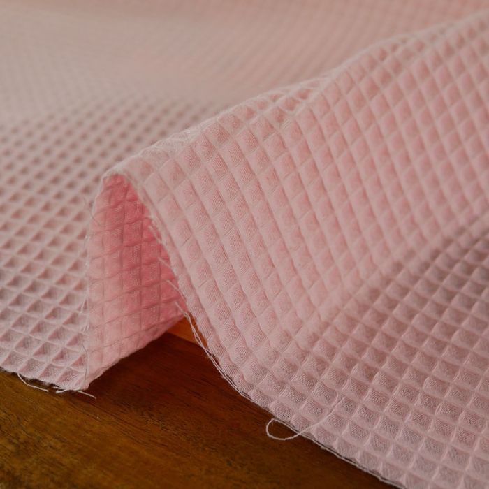 Tissu piqué de coton nid d'abeille - rose clair x 10 cm