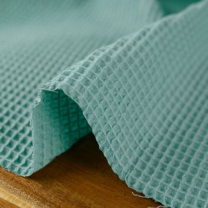Tissu piqué de coton nid d'abeille - vert d'eau x 10 cm