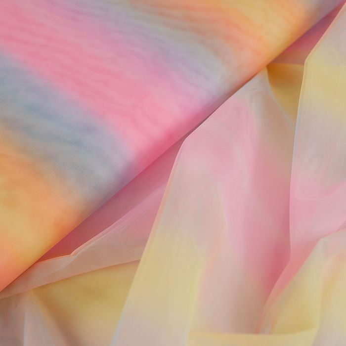 Tissu tulle dégradé arc-en-ciel - multicolore x 10 cm
