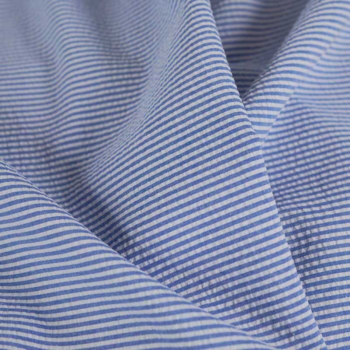 Tissu seersucker rayures oeko-tex - bleu foncé x 10 cm