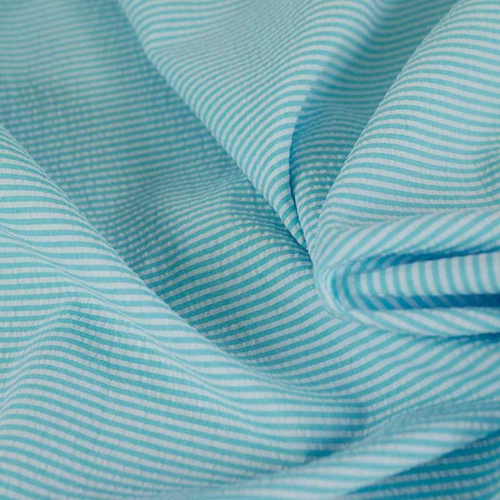 Tissu seersucker rayures oeko-tex - bleu x 10 cm