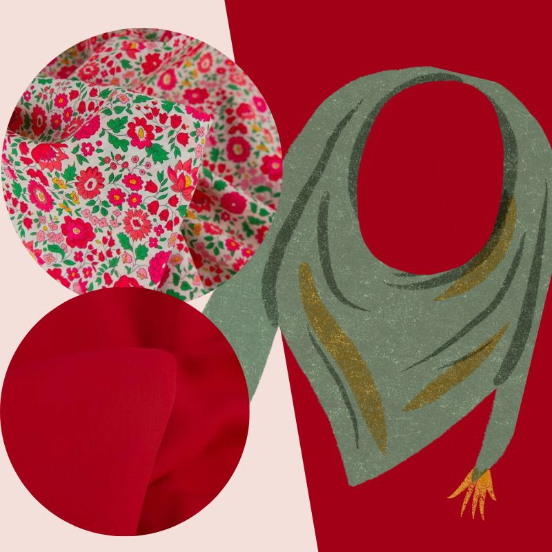 Kit Couture débutant Maxi foulard en Liberty et tencel rouge