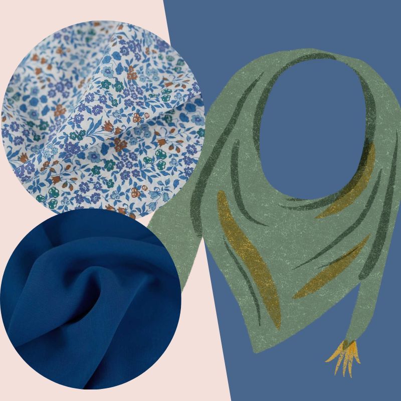 Kit Couture débutant Maxi foulard en Liberty et tencel bleu