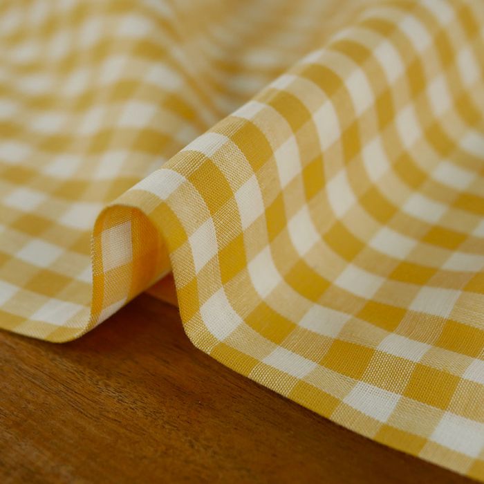 Tissu coton vichy - jaune x 10cm