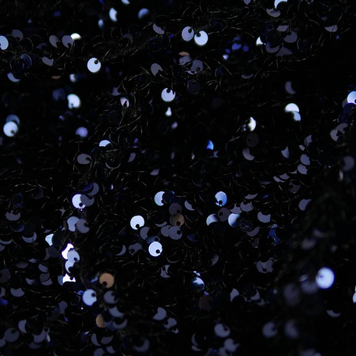 Tissu jersey velours sequins - bleu marine x 10 cm
