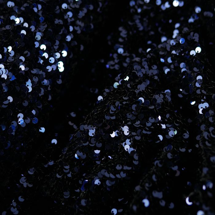 Tissu jersey velours sequins - bleu marine x 10 cm