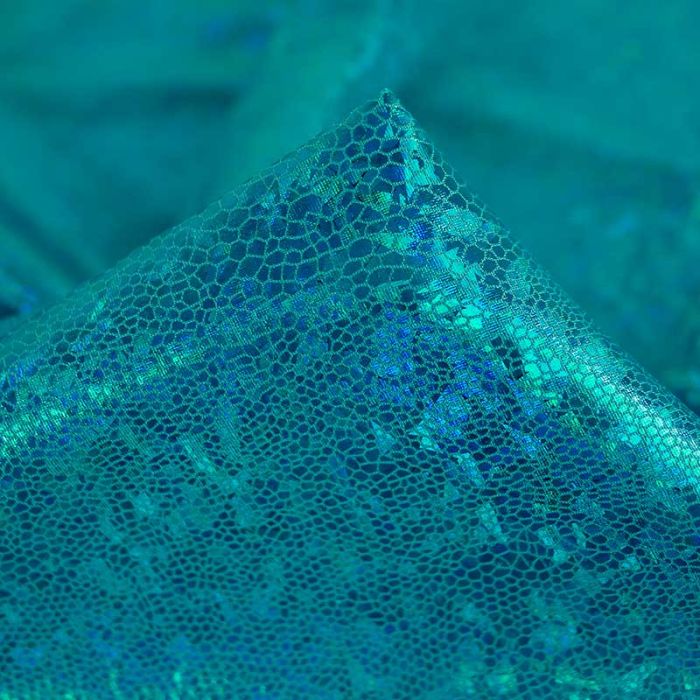 Tissu stretch lamé mosaïque reptile - turquoise x 10 cm