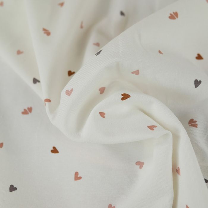 Tissu jersey coton oeko-tex minis coeurs mauve - blanc x 10 cm