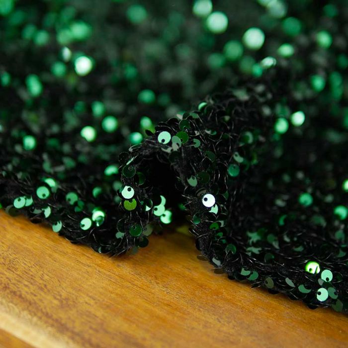 Tissu jersey velours sequins - vert foncé x 10 cm