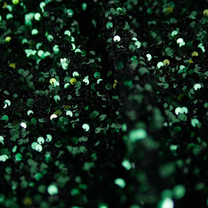 Tissu jersey velours sequins - vert foncé x 10 cm