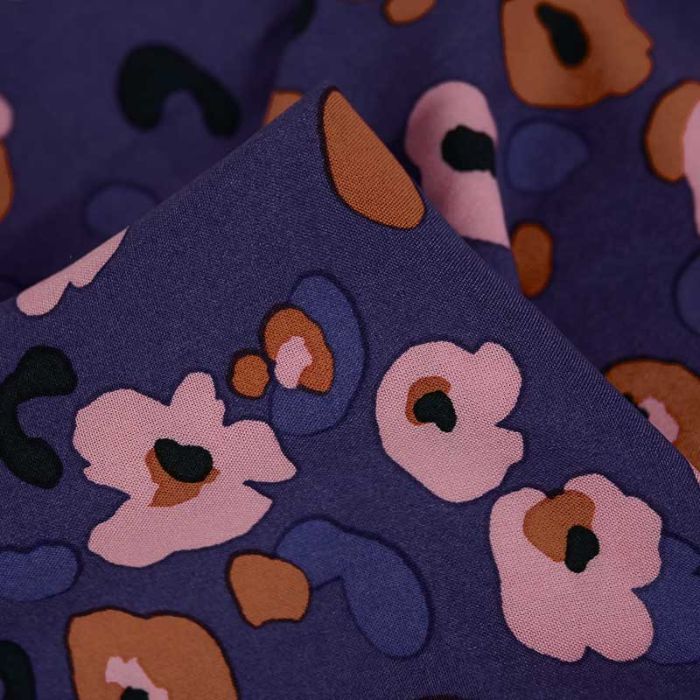 Tissu viscose oeko-tex fleurs léopard - bleu marine x 10 cm