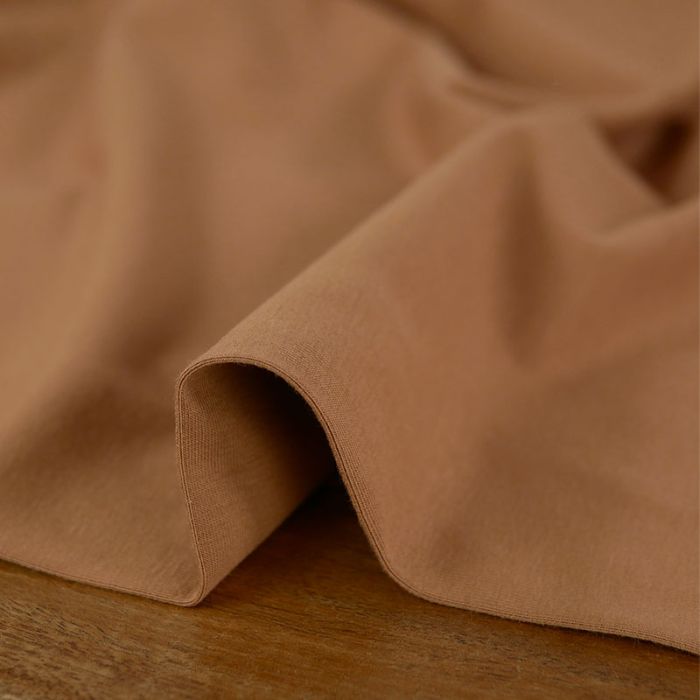 Tissu jersey coton bio uni - camel x 10cm