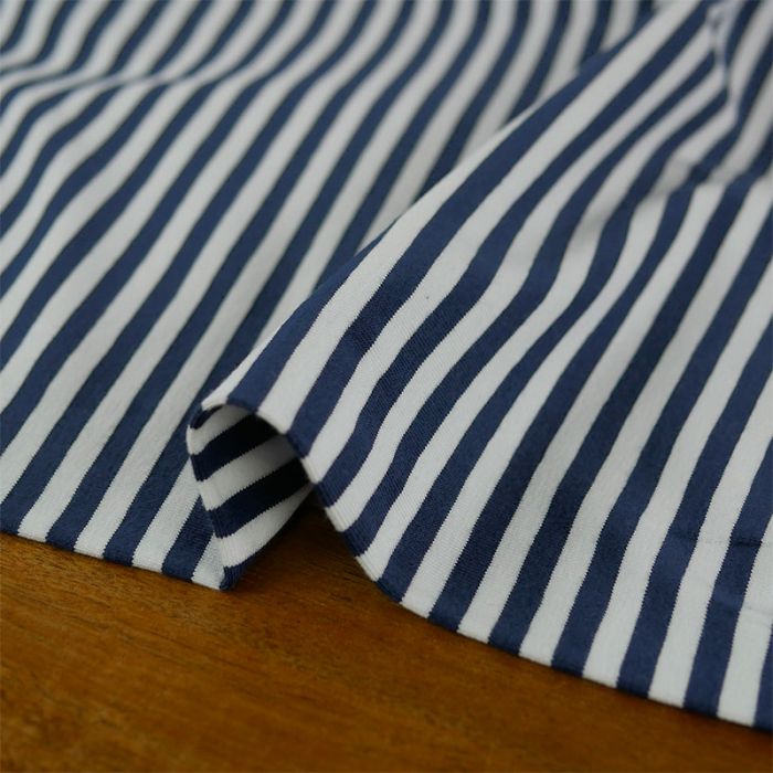Tissu jersey coton à rayures marinière - bleu foncé x 10 cm