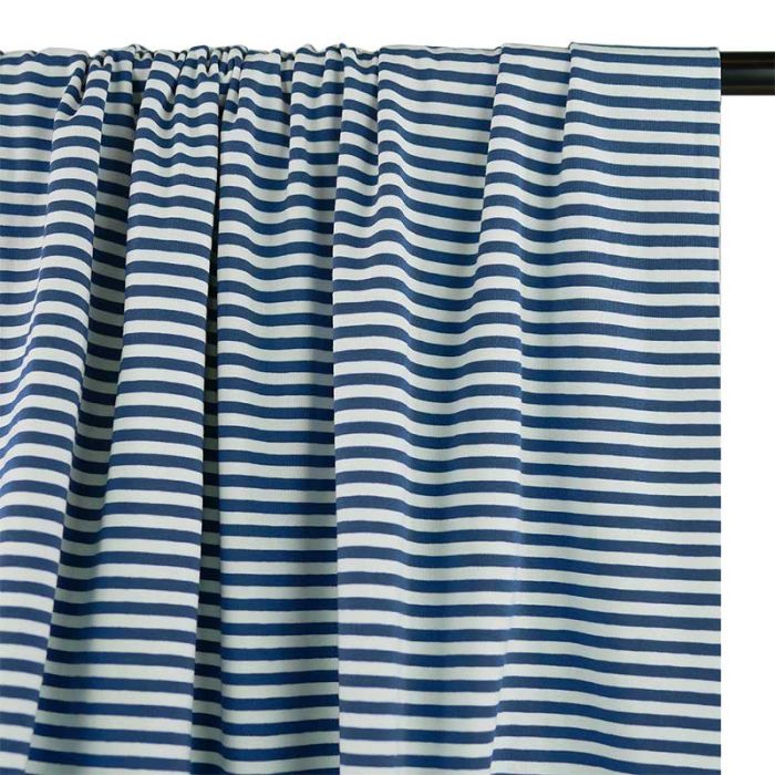 Tissu jersey coton à rayures marinière - bleu x 10 cm