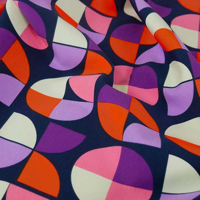 Tissu jersey coton motifs géométriques - bleu marine x 10 cm