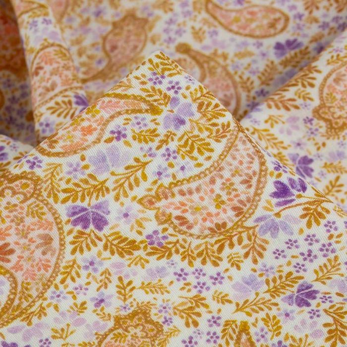 Tissu double gaze motifs cachemire - safran x 10cm