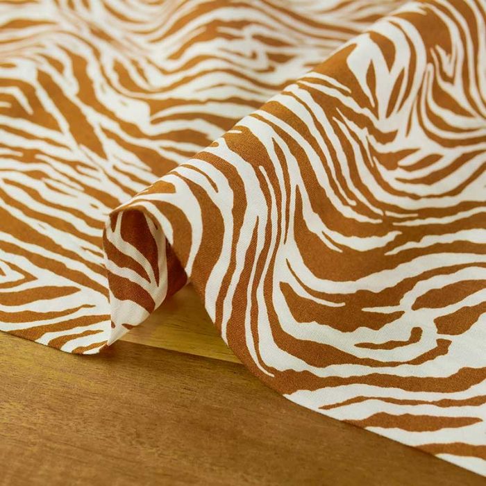 Tissu viscose motifs zébrés - camel x 10 cm
