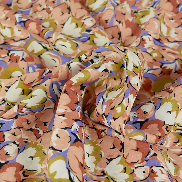 Tissu viscose fleurs Erada - saumon x 10 cm