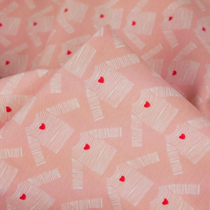 Tissu jersey fin coton petites marinières - rose clair x 10 cm