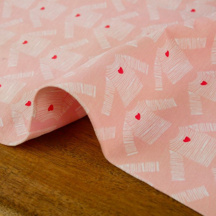 Tissu jersey fin coton petites marinières - rose clair x 10 cm