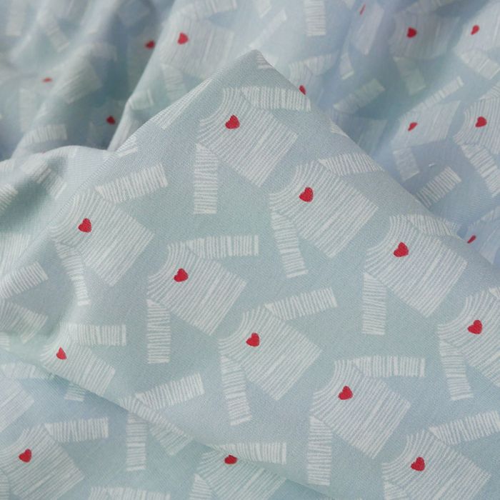 Tissu jersey fin coton petites marinières - bleu ciel x 10 cm