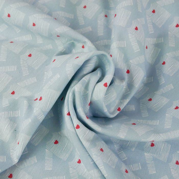Tissu jersey fin coton petites marinières - bleu ciel x 10 cm