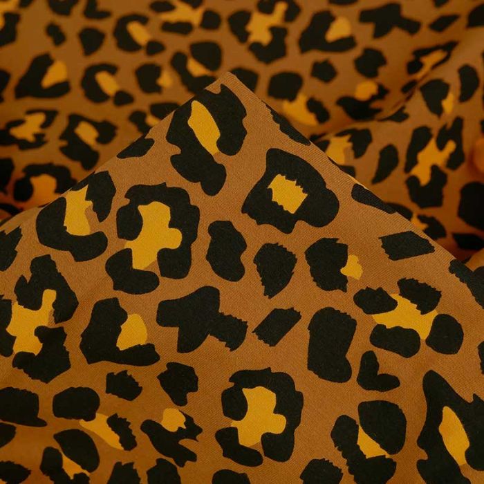 Tissu jersey fin coton léopard - camel x 10 cm
