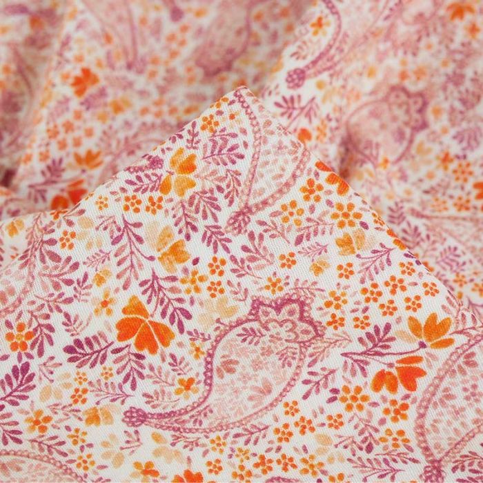 Tissu double gaze motifs cachemire - mauve x 10cm