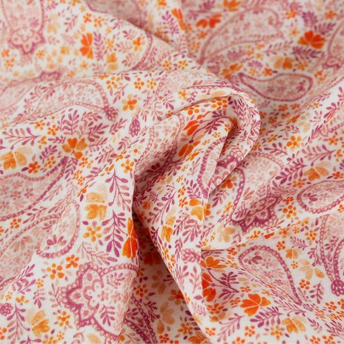 Tissu double gaze motifs cachemire - mauve x 10cm