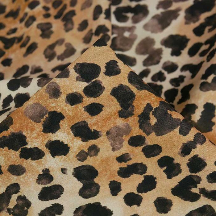 Tissu popeline coton motifs léopard - beige x 10 cm