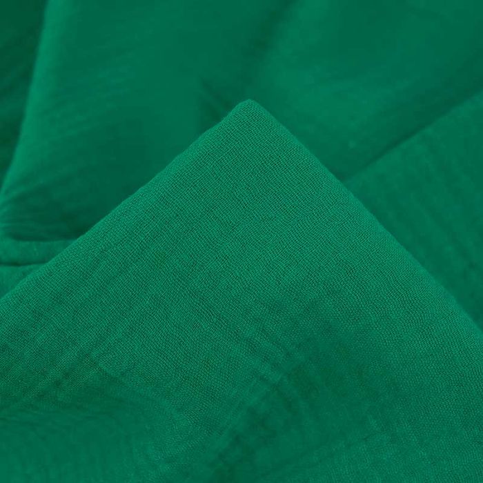 Tissu double gaze bio - vert émeraude x 10 cm