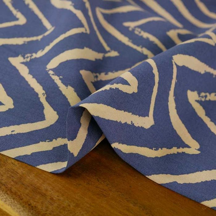 Tissu viscose motifs chevrons - bleu denim x 10 cm