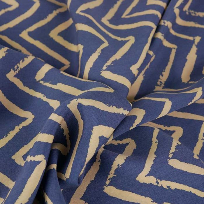 Tissu viscose motifs chevrons - bleu denim x 10 cm