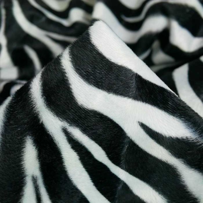 Tissu velours fausse fourrure zèbre - blanc cassé x 10 cm
