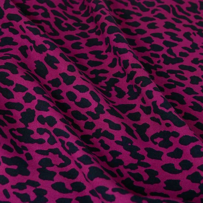 Tissu twill viscose léopard - violet pourpre x 10 cm