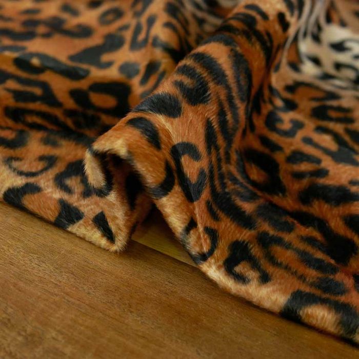 Tissu velours fausse fourrure léopard - camel x 10 cm