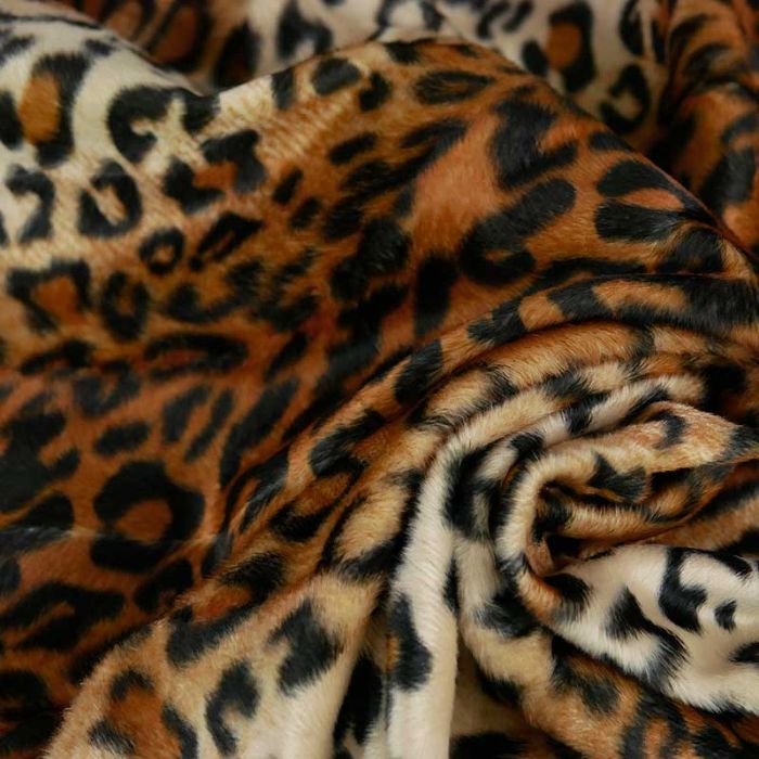 Tissu velours fausse fourrure léopard - camel x 10 cm