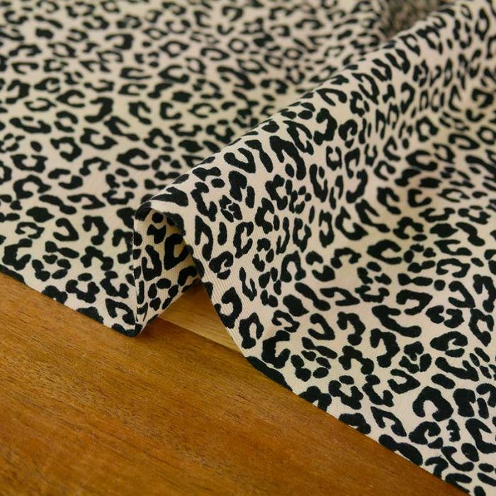 Tissu jersey fin petits motifs léopard - beige x 10 cm