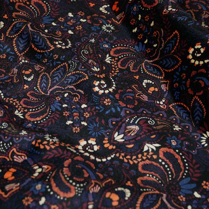 Tissu velours ras motifs persans - bleu foncé x 10 cm