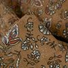 Tissu matelassé réversible fleurs bohème - marron clair x 10 cm