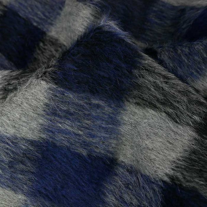 Tissu lainage poils longs carreaux haute couture - gris x 10 cm