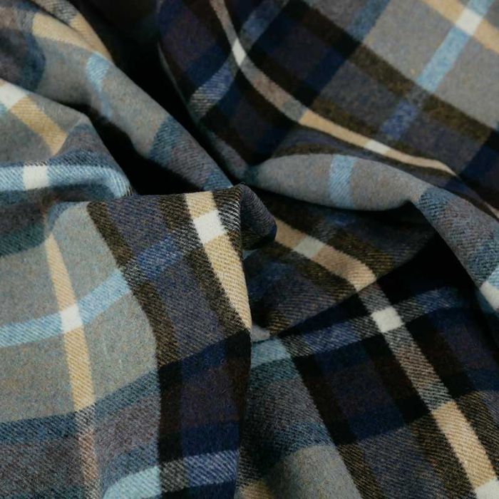 Tissu drap de laine carreaux haute couture gris- bleu ciel x 10 cm