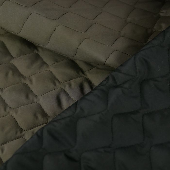 Tissu matelassé doudoune réversible haute couture - kaki x 10 cm