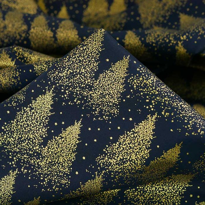 Tissu popeline de coton sapins de Noël - bleu foncé x 10 cm