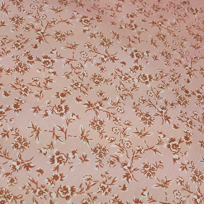 Tissu coton enduit fleurs Becca - rose clair x 10 cm