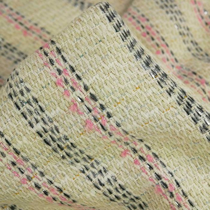 Tissu lainage tweed coton lurex haute couture - écru x 10 cm