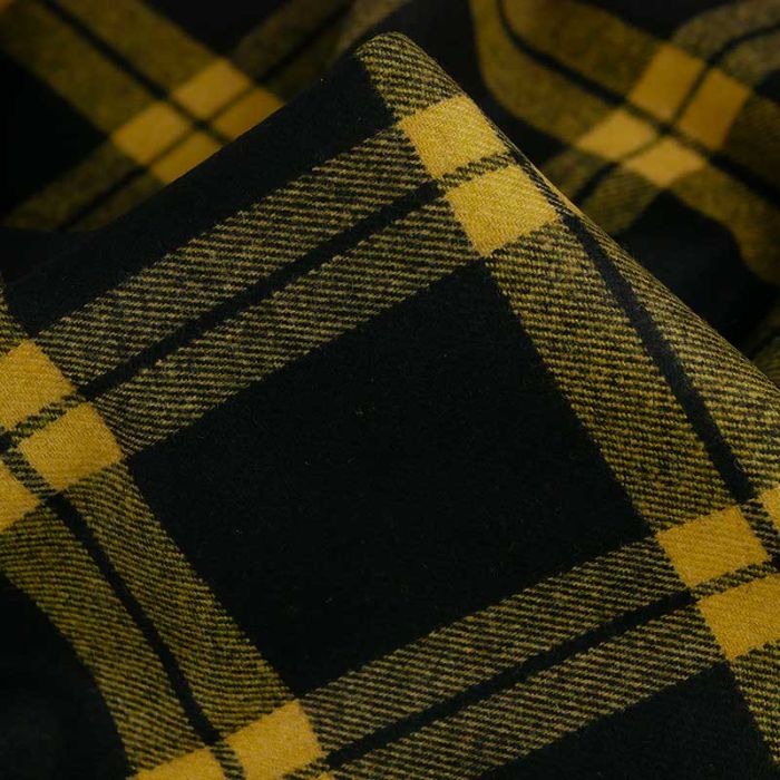 Tissu flanelle laine tartan haute couture noir - jaune x 10 cm