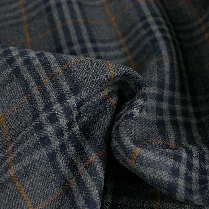 Tissu drap de laine carreaux tartan haute couture - gris x 10 cm