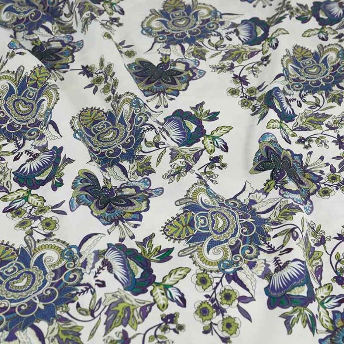 Tissu viscose fleurs persannes haute couture - écru x 10 cm